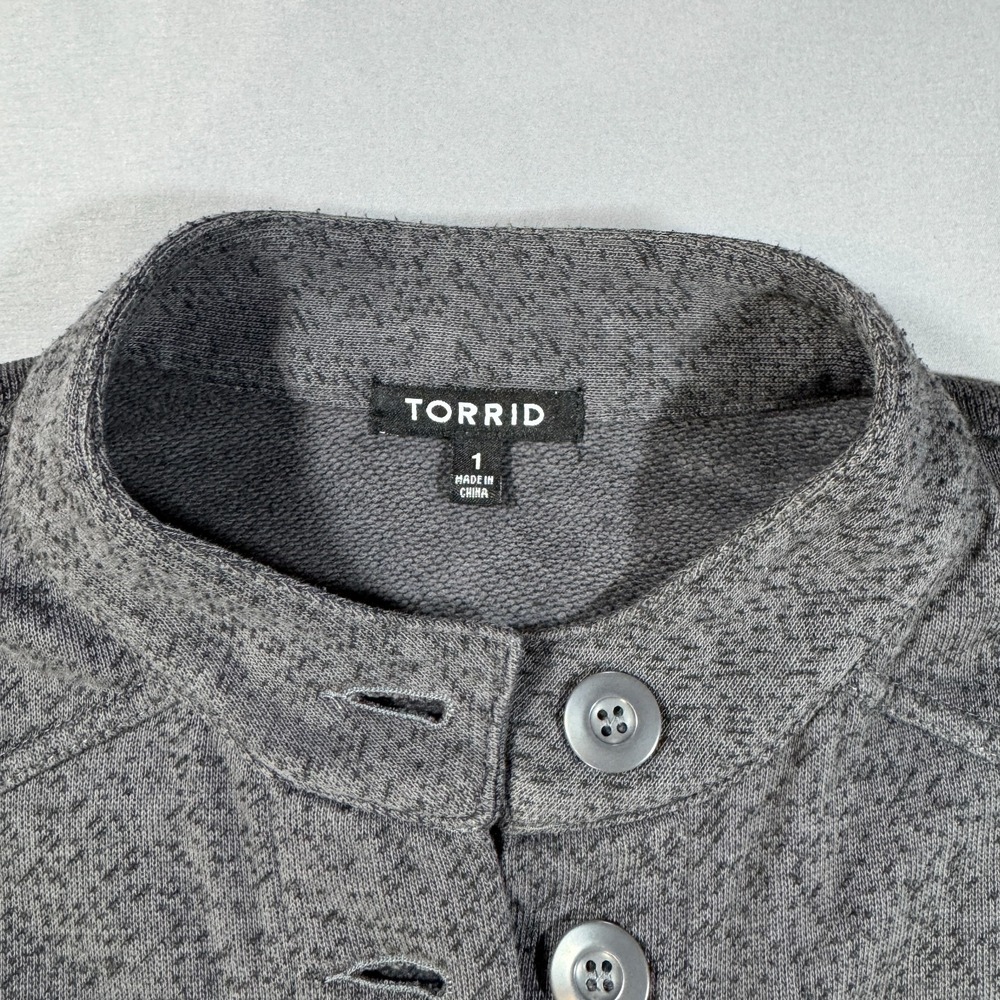 Torrid Womens 1 Gray Knit Military Utility Jacket Drawstring Waist Button Front - Picture 2 of 11